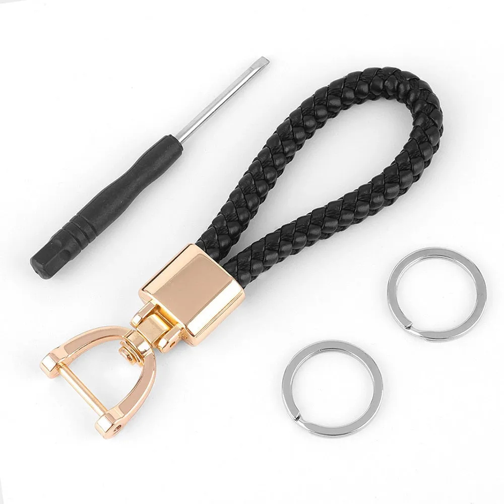 High-Grade Luxury Car Key Chain 360 Degree Rotating Horseshoe Buckle Hand Woven Leather Men Women Key Rings Holder