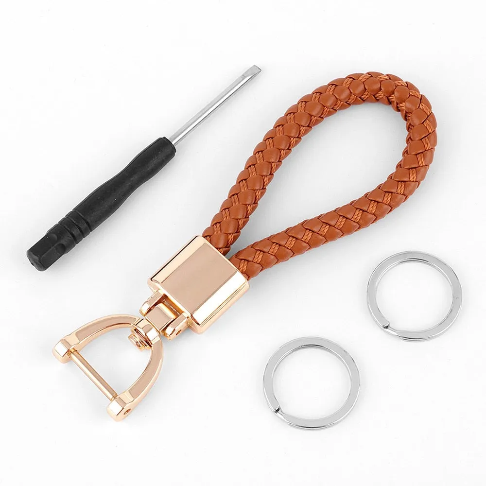 High-Grade Luxury Car Key Chain 360 Degree Rotating Horseshoe Buckle Hand Woven Leather Men Women Key Rings Holder