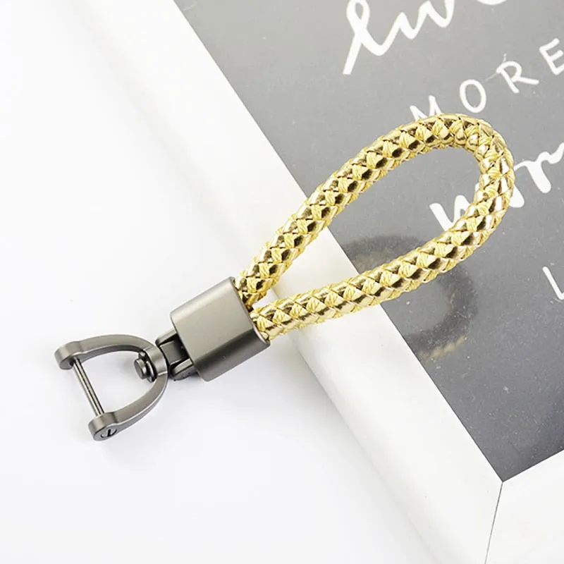 High-Grade Luxury Car Key Chain 360 Degree Rotating Horseshoe Buckle Hand Woven Leather Men Women Key Rings Holder