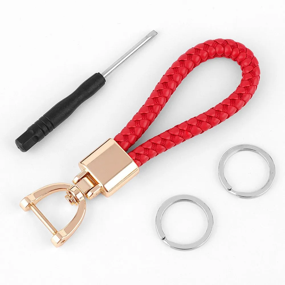 High-Grade Luxury Car Key Chain 360 Degree Rotating Horseshoe Buckle Hand Woven Leather Men Women Key Rings Holder