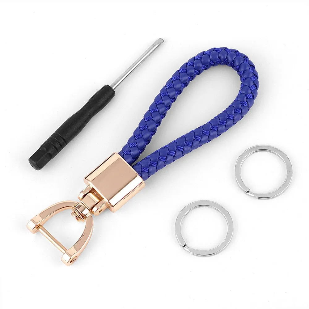 High-Grade Luxury Car Key Chain 360 Degree Rotating Horseshoe Buckle Hand Woven Leather Men Women Key Rings Holder