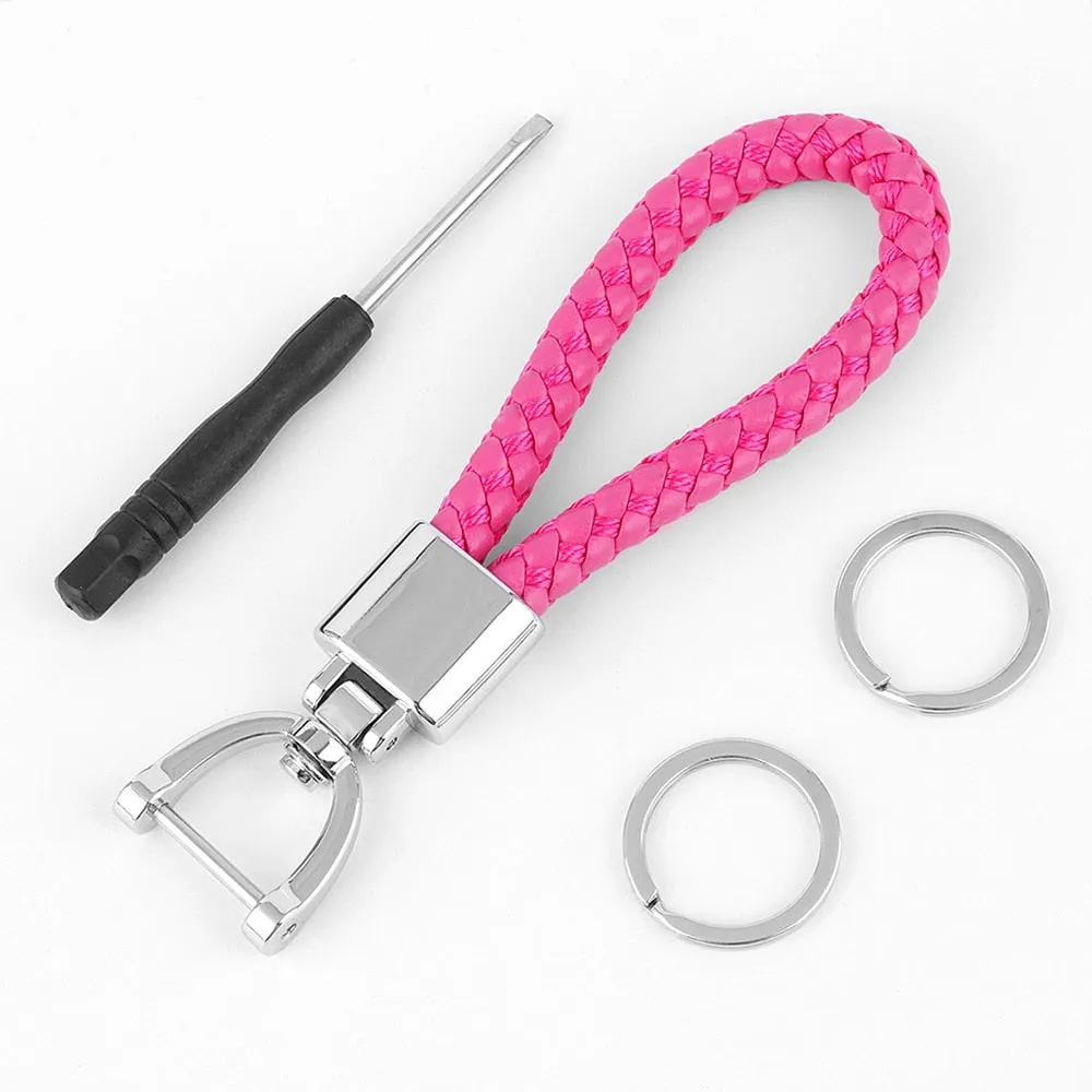 High-Grade Luxury Car Key Chain 360 Degree Rotating Horseshoe Buckle Hand Woven Leather Men Women Key Rings Holder