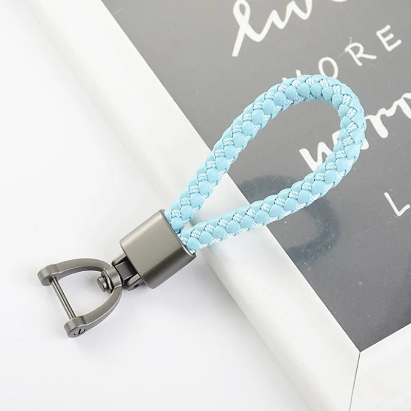 High-Grade Luxury Car Key Chain 360 Degree Rotating Horseshoe Buckle Hand Woven Leather Men Women Key Rings Holder