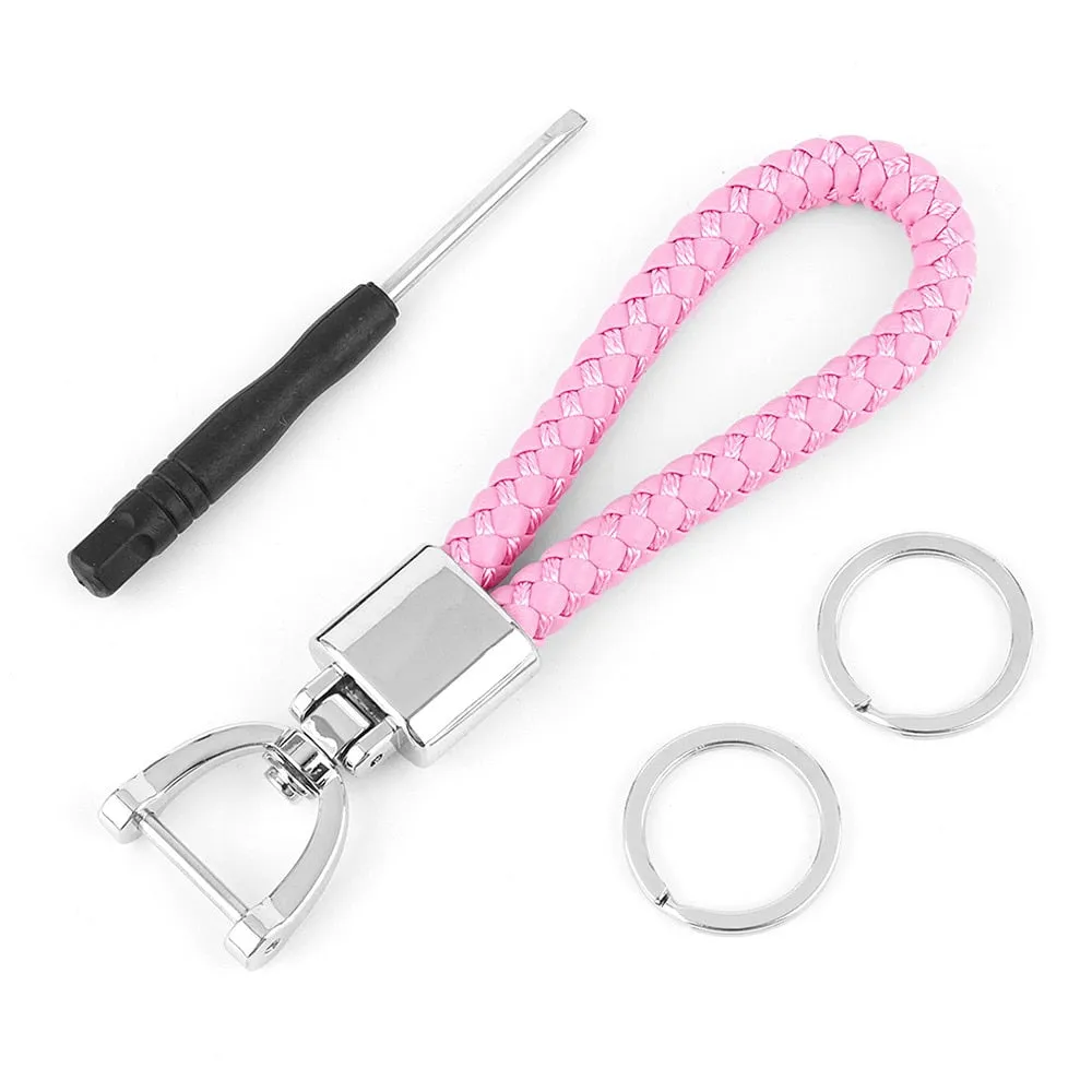 High-Grade Luxury Car Key Chain 360 Degree Rotating Horseshoe Buckle Hand Woven Leather Men Women Key Rings Holder
