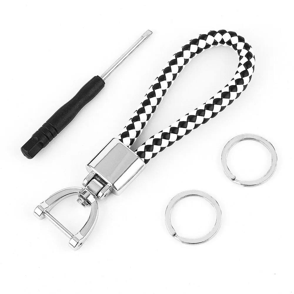 High-Grade Luxury Car Key Chain 360 Degree Rotating Horseshoe Buckle Hand Woven Leather Men Women Key Rings Holder