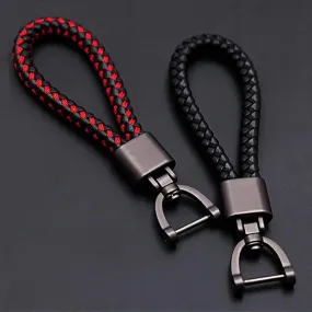 High-Grade Luxury Car Key Chain 360 Degree Rotating Horseshoe Buckle Hand Woven Leather Men Women Key Rings Holder