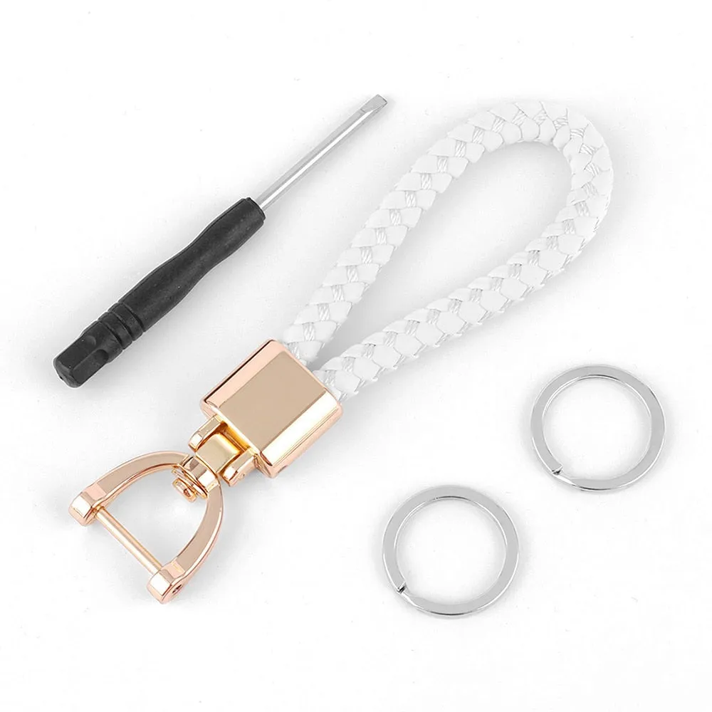 High-Grade Luxury Car Key Chain 360 Degree Rotating Horseshoe Buckle Hand Woven Leather Men Women Key Rings Holder