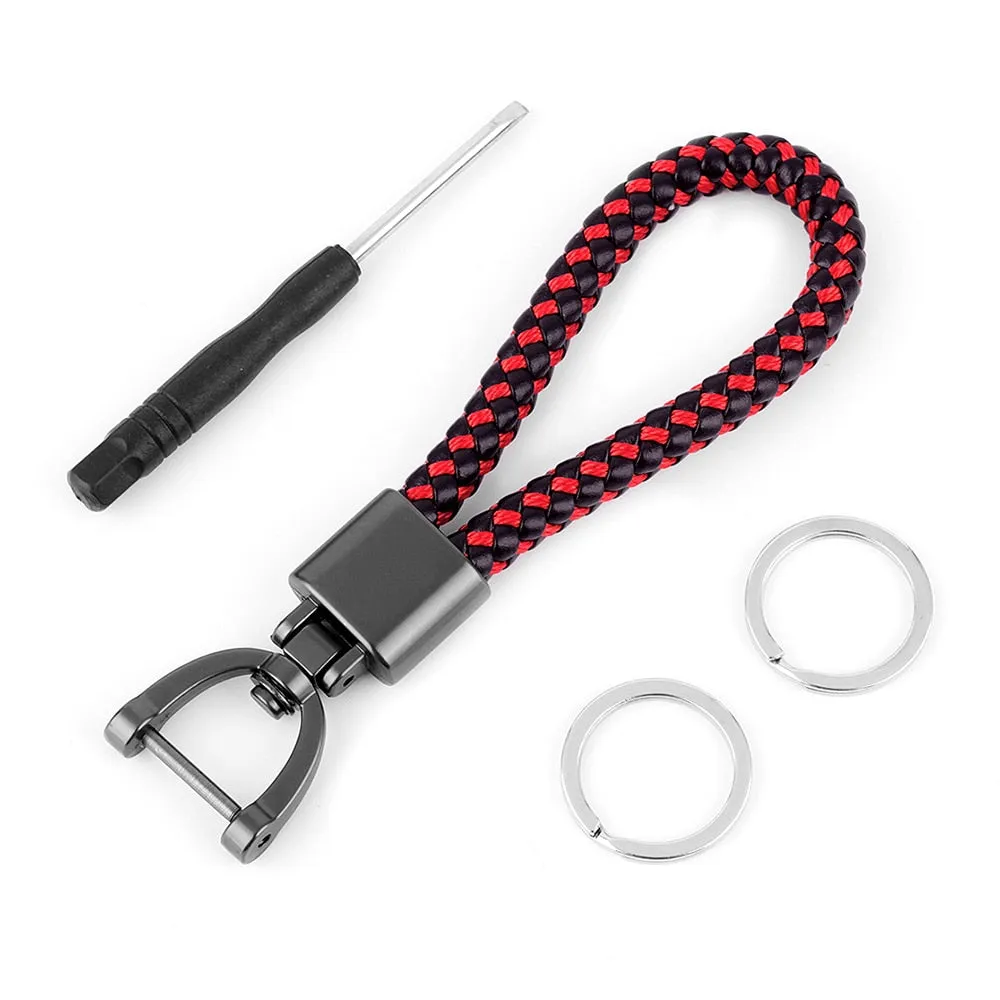 High-Grade Luxury Car Key Chain 360 Degree Rotating Horseshoe Buckle Hand Woven Leather Men Women Key Rings Holder