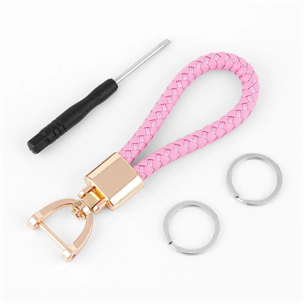 High-Grade Luxury Car Key Chain 360 Degree Rotating Horseshoe Buckle Hand Woven Leather Men Women Key Rings Holder