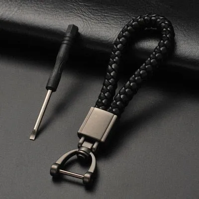High-Grade Luxury Car Key Chain 360 Degree Rotating Horseshoe Buckle Hand Woven Leather Men Women Key Rings Holder