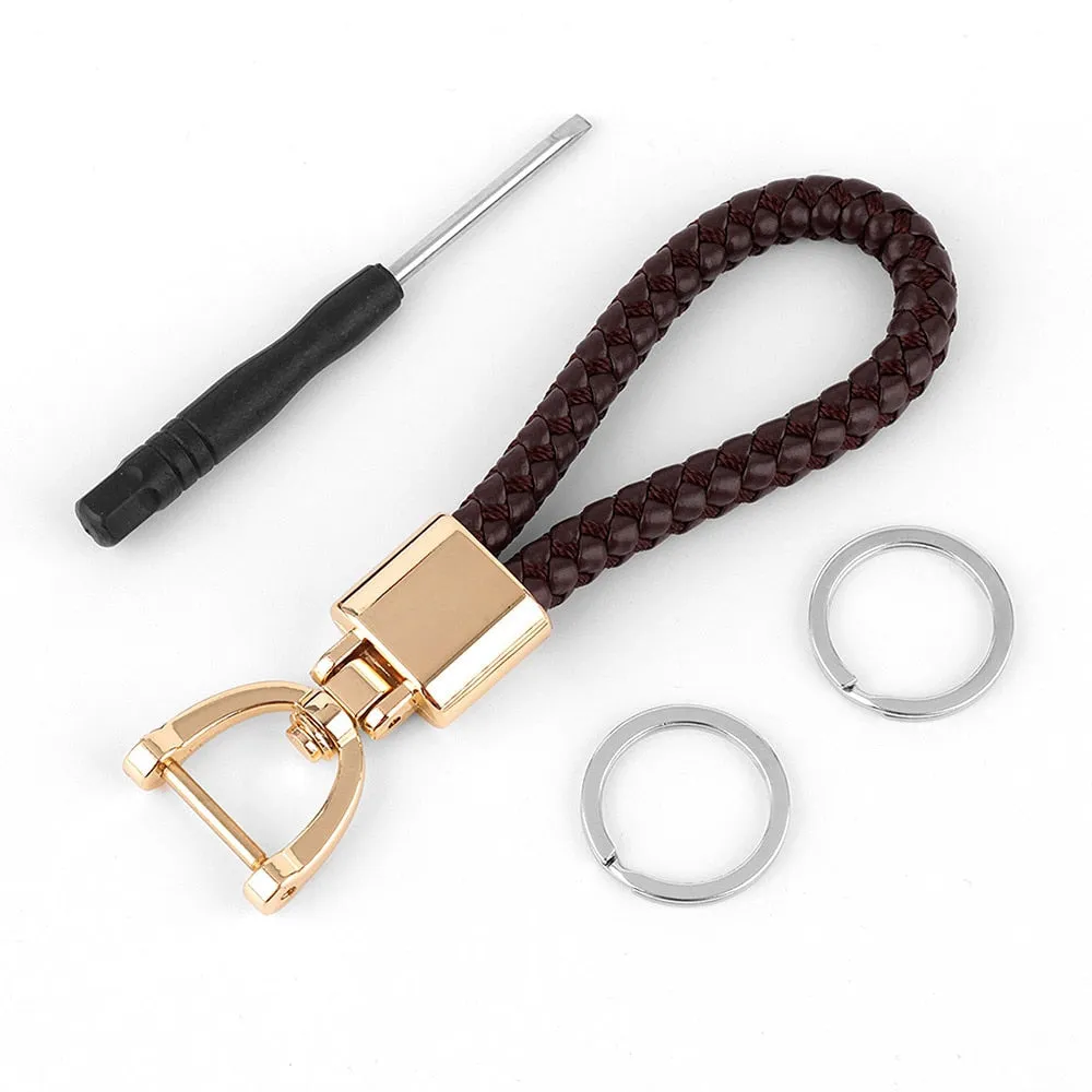 High-Grade Luxury Car Key Chain 360 Degree Rotating Horseshoe Buckle Hand Woven Leather Men Women Key Rings Holder
