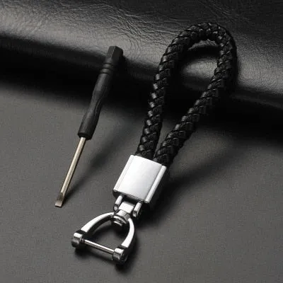 High-Grade Luxury Car Key Chain 360 Degree Rotating Horseshoe Buckle Hand Woven Leather Men Women Key Rings Holder