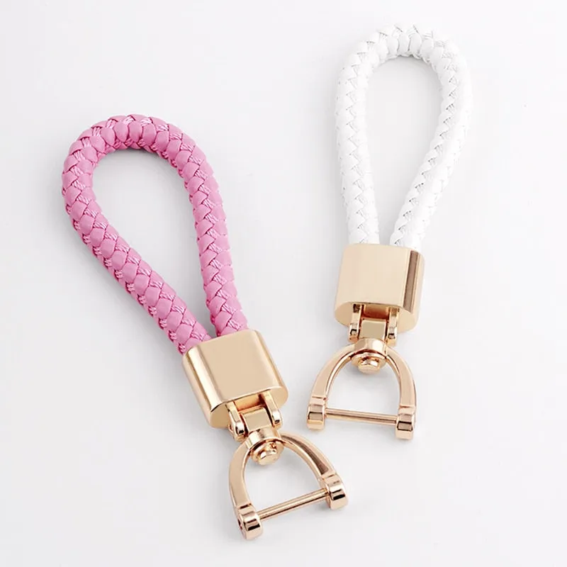 High-Grade Luxury Car Key Chain 360 Degree Rotating Horseshoe Buckle Hand Woven Leather Men Women Key Rings Holder