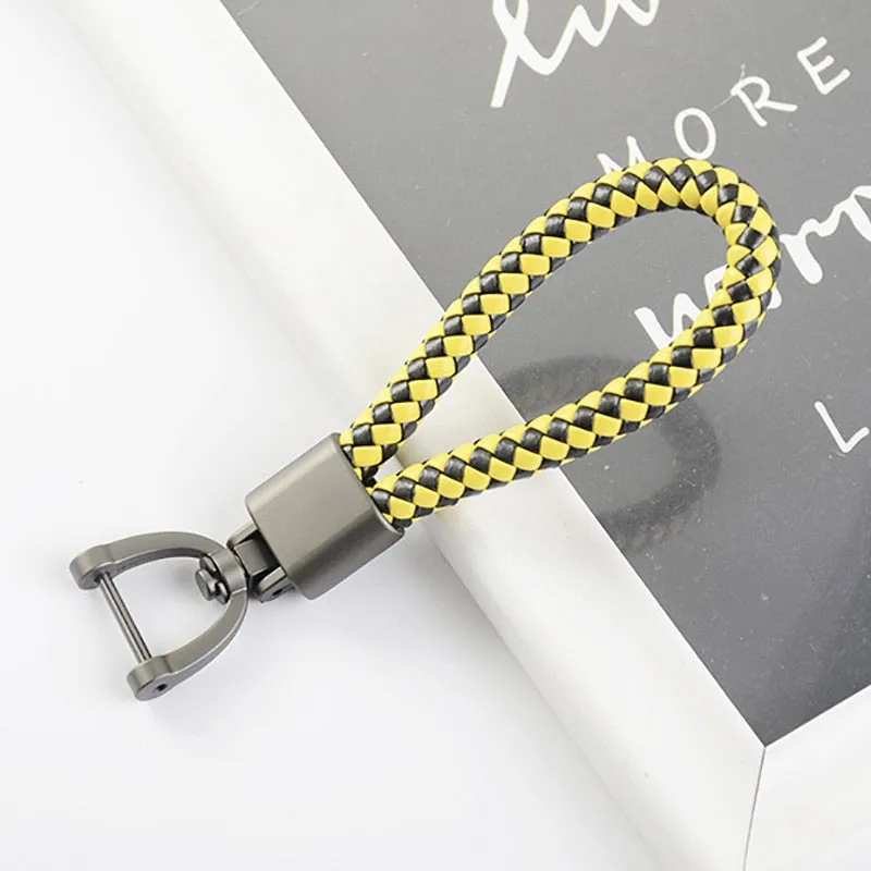 High-Grade Luxury Car Key Chain 360 Degree Rotating Horseshoe Buckle Hand Woven Leather Men Women Key Rings Holder