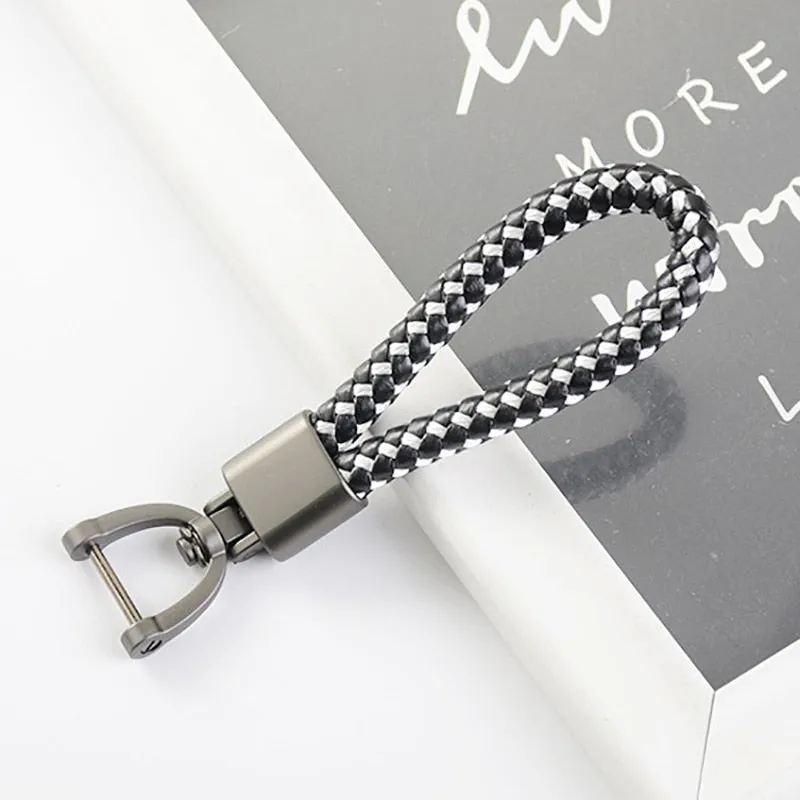 High-Grade Luxury Car Key Chain 360 Degree Rotating Horseshoe Buckle Hand Woven Leather Men Women Key Rings Holder