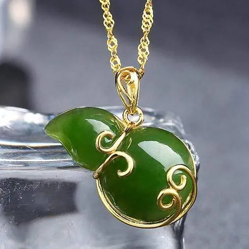 High Quality Sterling Silver Genuine Nephrite Jade Jewelry “ Lucky Bottle Gourd Green Pendant Necklace