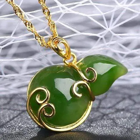 High Quality Sterling Silver Genuine Nephrite Jade Jewelry “ Lucky Bottle Gourd Green Pendant Necklace
