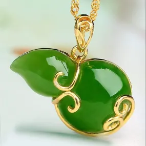 High Quality Sterling Silver Genuine Nephrite Jade Jewelry “ Lucky Bottle Gourd Green Pendant Necklace
