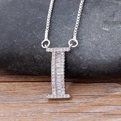 Hip Hop Initial Necklace for Women with Initial A-Z Zirconia in Silver Color