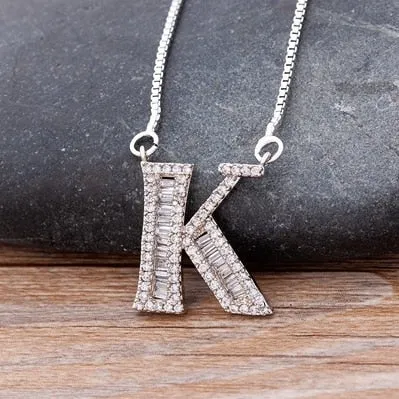 Hip Hop Initial Necklace for Women with Initial A-Z Zirconia in Silver Color