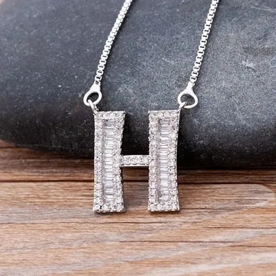 Hip Hop Initial Necklace for Women with Initial A-Z Zirconia in Silver Color