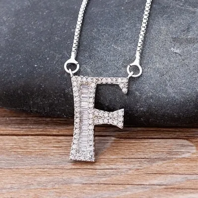 Hip Hop Initial Necklace for Women with Initial A-Z Zirconia in Silver Color