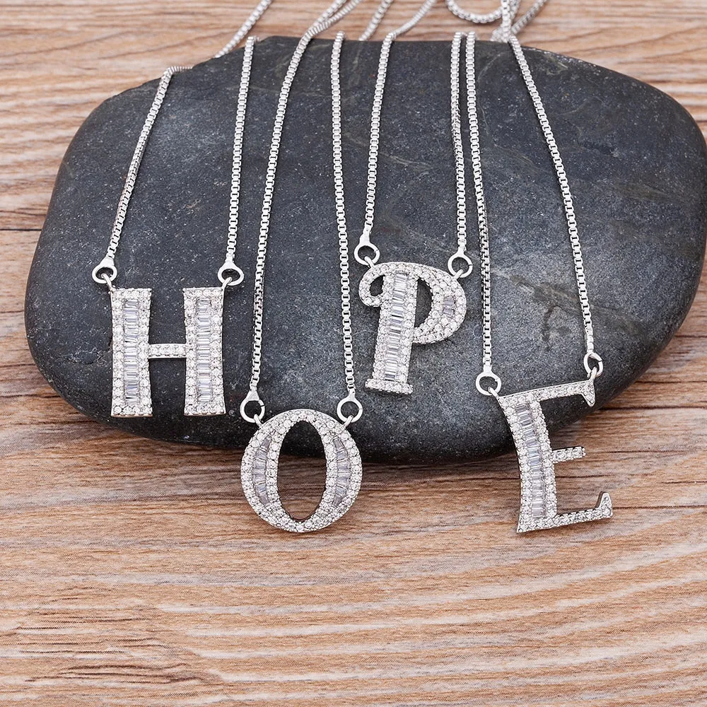 Hip Hop Initial Necklace for Women with Initial A-Z Zirconia in Silver Color