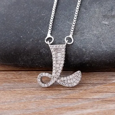 Hip Hop Initial Necklace for Women with Initial A-Z Zirconia in Silver Color