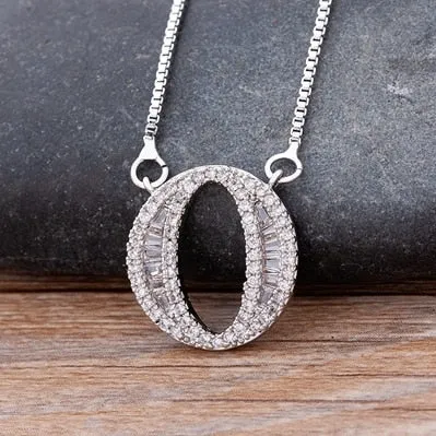 Hip Hop Initial Necklace for Women with Initial A-Z Zirconia in Silver Color