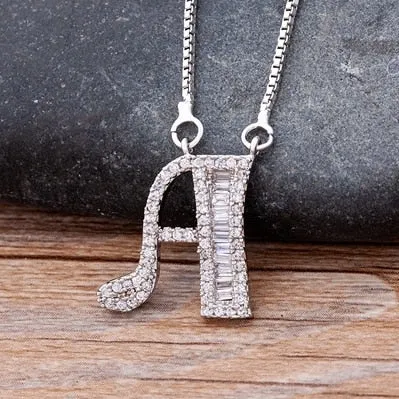 Hip Hop Initial Necklace for Women with Initial A-Z Zirconia in Silver Color