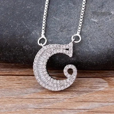 Hip Hop Initial Necklace for Women with Initial A-Z Zirconia in Silver Color