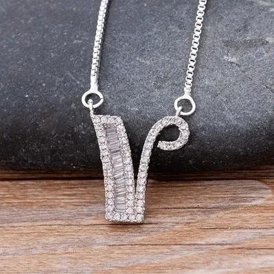 Hip Hop Initial Necklace for Women with Initial A-Z Zirconia in Silver Color