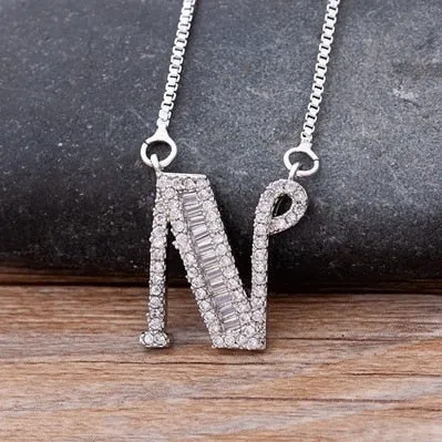 Hip Hop Initial Necklace for Women with Initial A-Z Zirconia in Silver Color