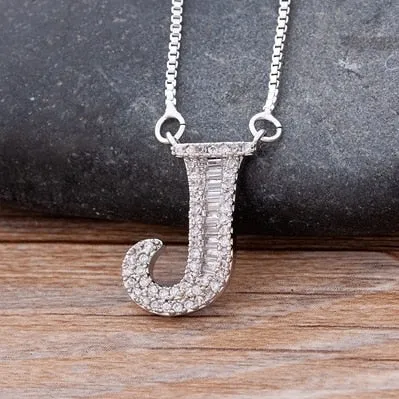 Hip Hop Initial Necklace for Women with Initial A-Z Zirconia in Silver Color