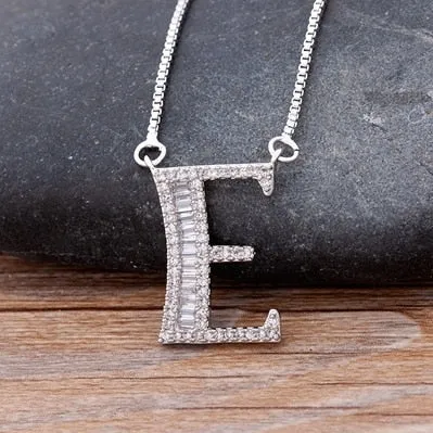 Hip Hop Initial Necklace for Women with Initial A-Z Zirconia in Silver Color