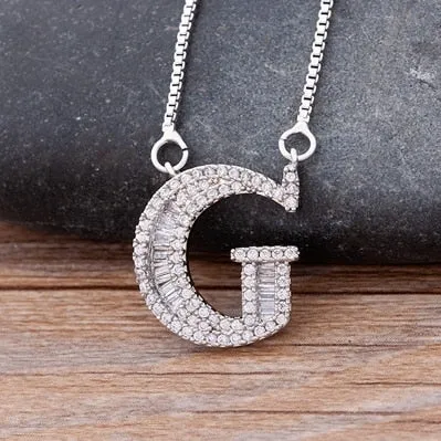 Hip Hop Initial Necklace for Women with Initial A-Z Zirconia in Silver Color