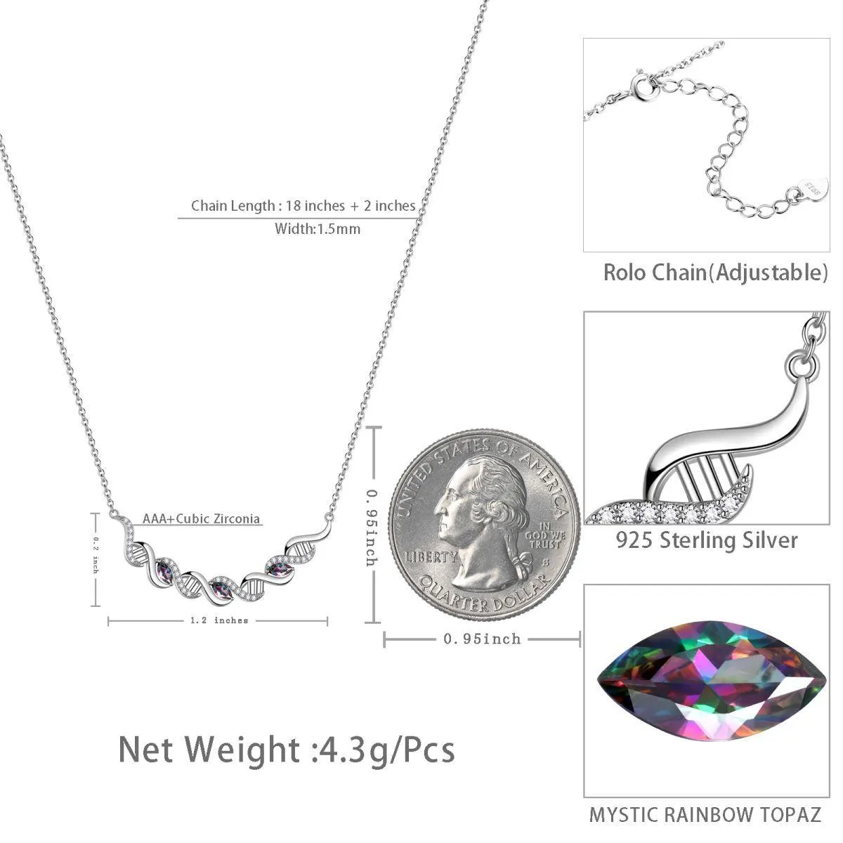 Infinity Spiral DNA Double Helix Necklaces Women Girls Jewelry Birthday Gift Sterling Silver