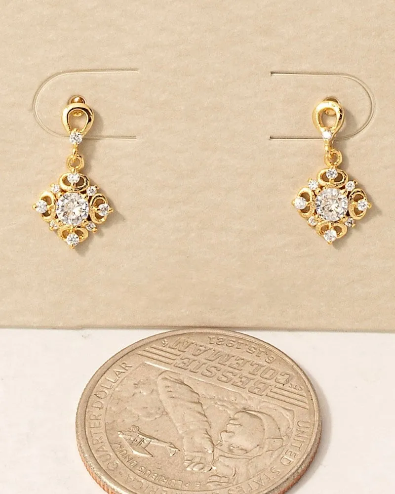 Intricate CZ Charm Dangle Stud Earrings