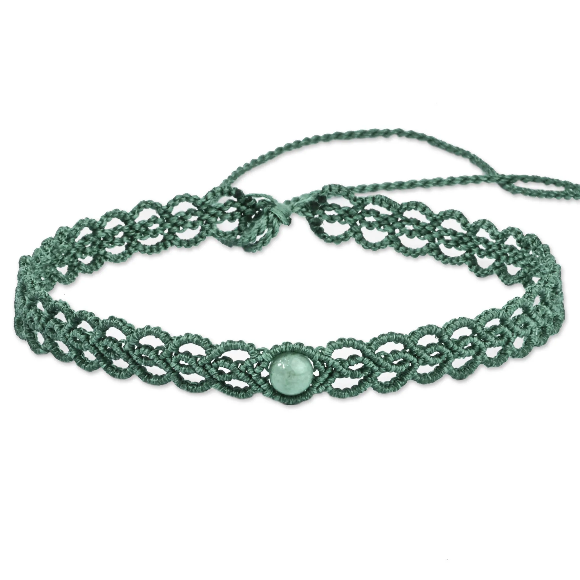 Jade Macrame Choker Necklace Handmade in Aqua Cotton Cords - Stylish Aqua | NOVICA