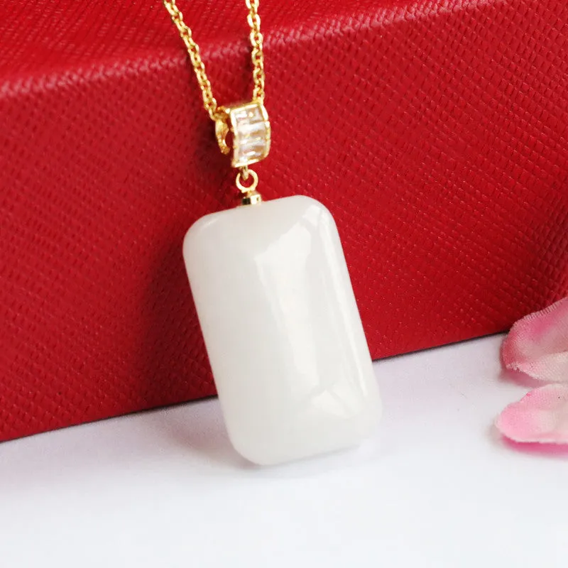 Jade Zircon Necklace with Sterling Silver Chain