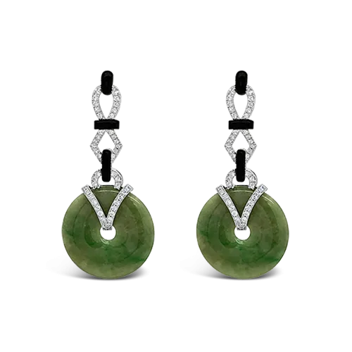 Jadeite, Onyx & Diamond Earrings