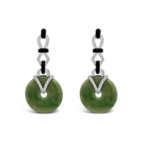 Jadeite, Onyx & Diamond Earrings