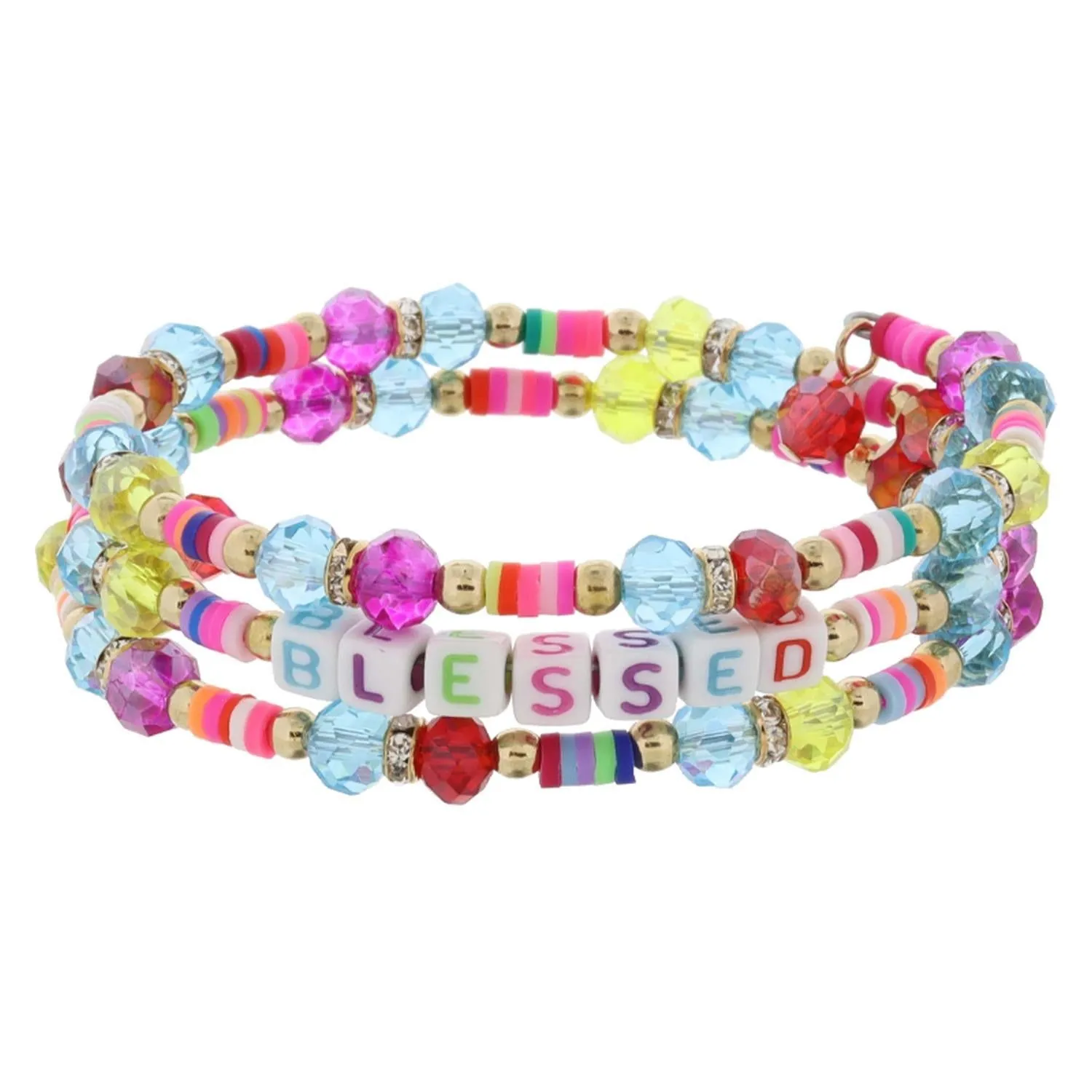 Jane Marie Kids Multi Color Sequin Beaded Coil Bracelet w/ Pendant JM6616B