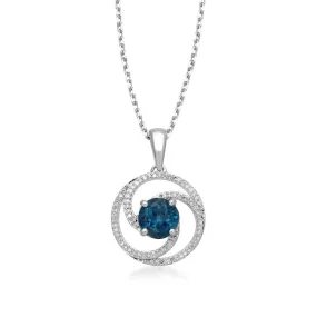 Jewelili Sterling Silver with London Blue Topaz and 1/6 CTTW Natural White Diamonds Pendant Necklace