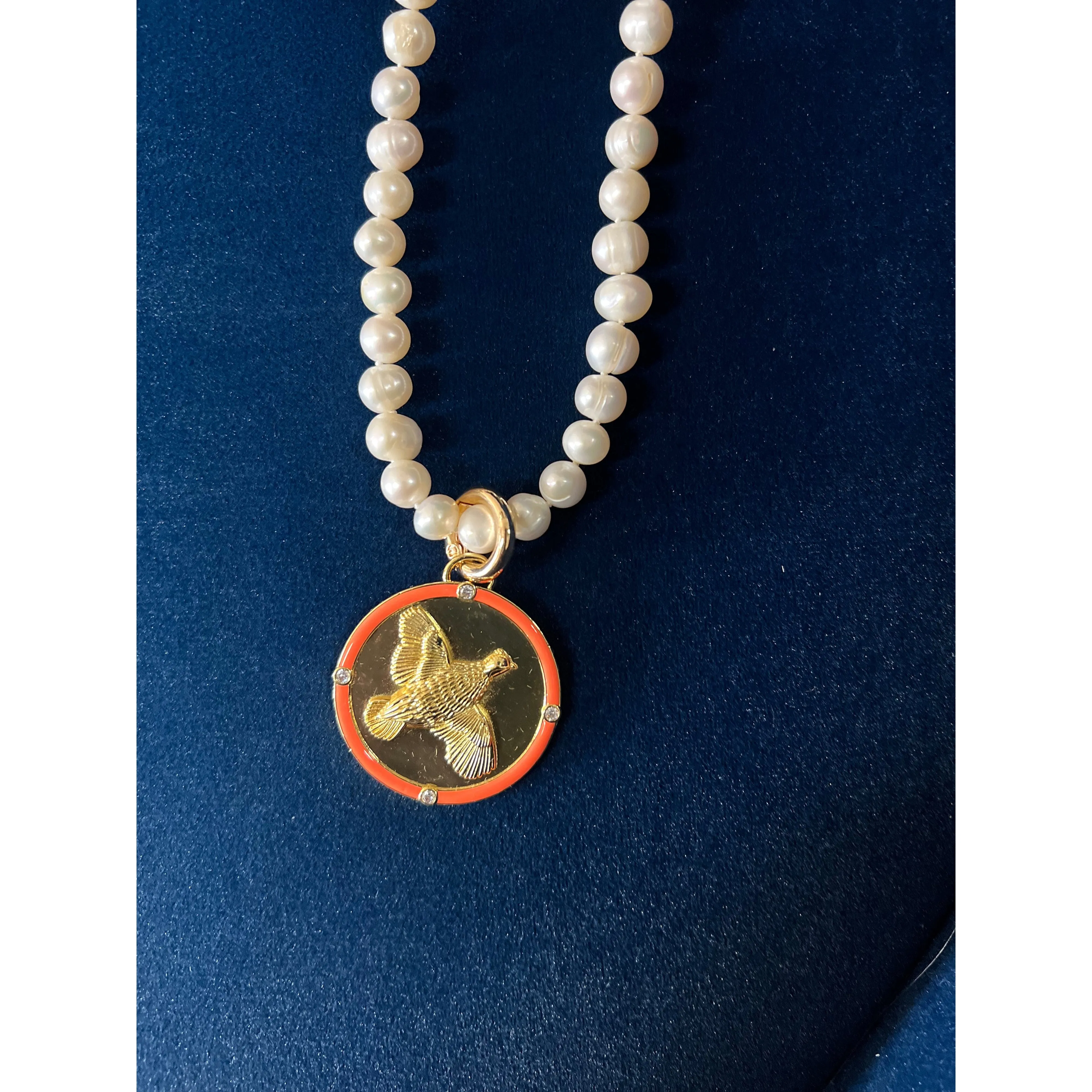 Kevin's Freshwater Pearl Bob White Quail Pendant Necklace