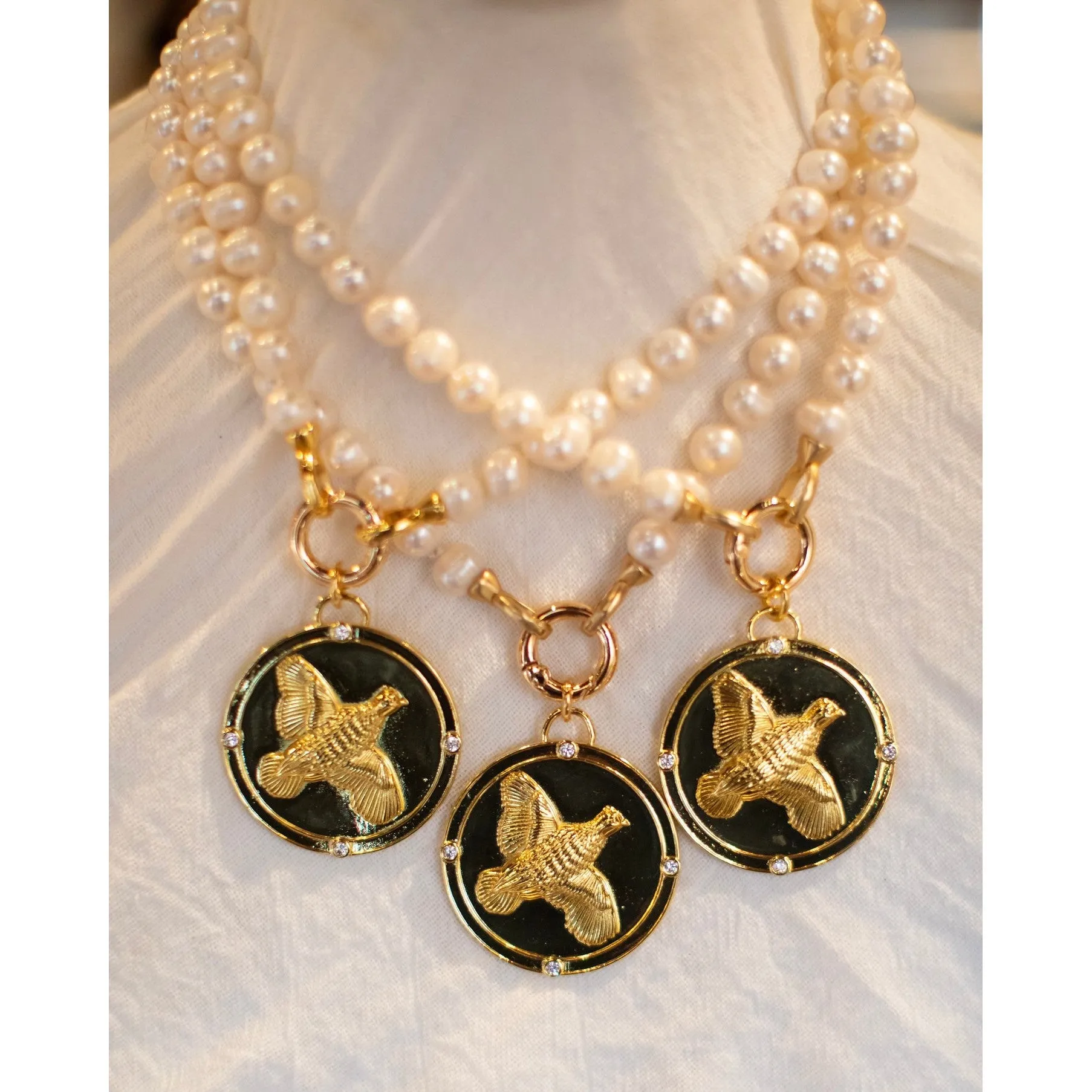 Kevin's Freshwater Pearl Bob White Quail Pendant Necklace