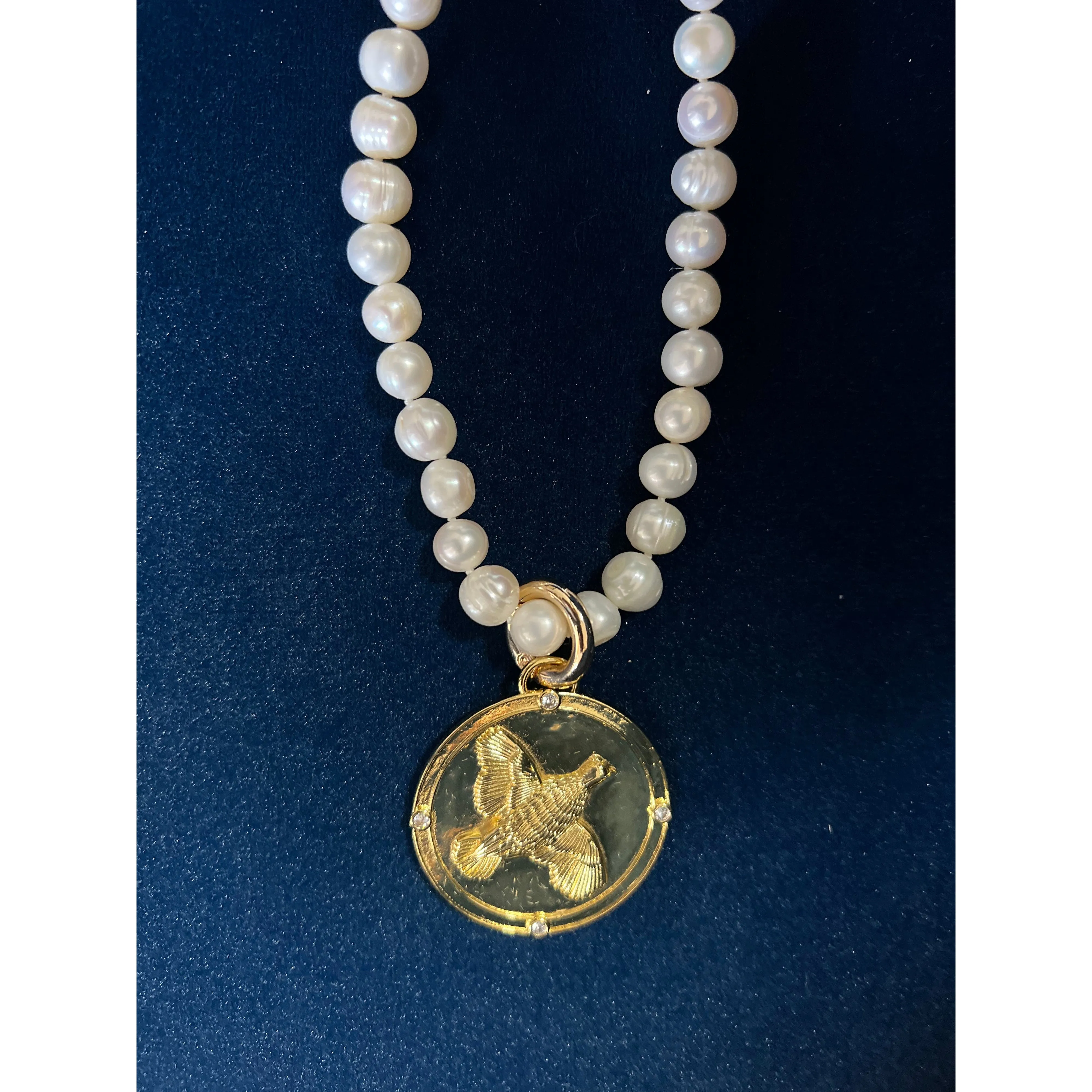 Kevin's Freshwater Pearl Bob White Quail Pendant Necklace
