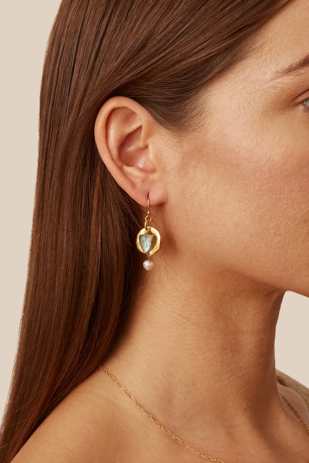 Labradorite & Pearl Ostra Earrings