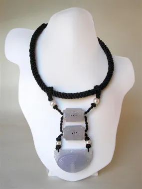 Lavender Carved Triple Pendant Necklace with Black Cord
