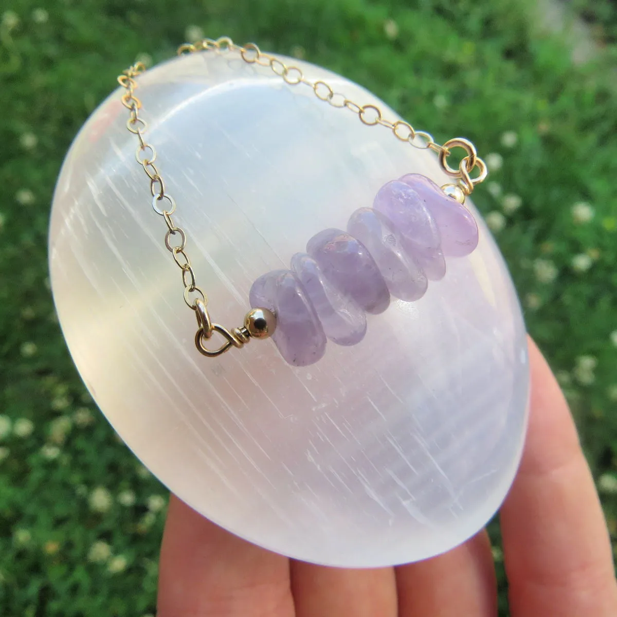 Lavender Purple Jade Necklace w/ Chip Stone Beads | Jade Crystal Jewelry